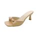 French Style High Heel Slippers For Women 2024 New Summer Outdoor Square Toe Stiletto One-Strap Bowknot Sandals_vogvips.com