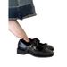 Lancui~ Black Mary Jane For Women Spring Shallow Mouth Leather Double Buckle Strap Thick Heel Single Shoes_vogvips.com