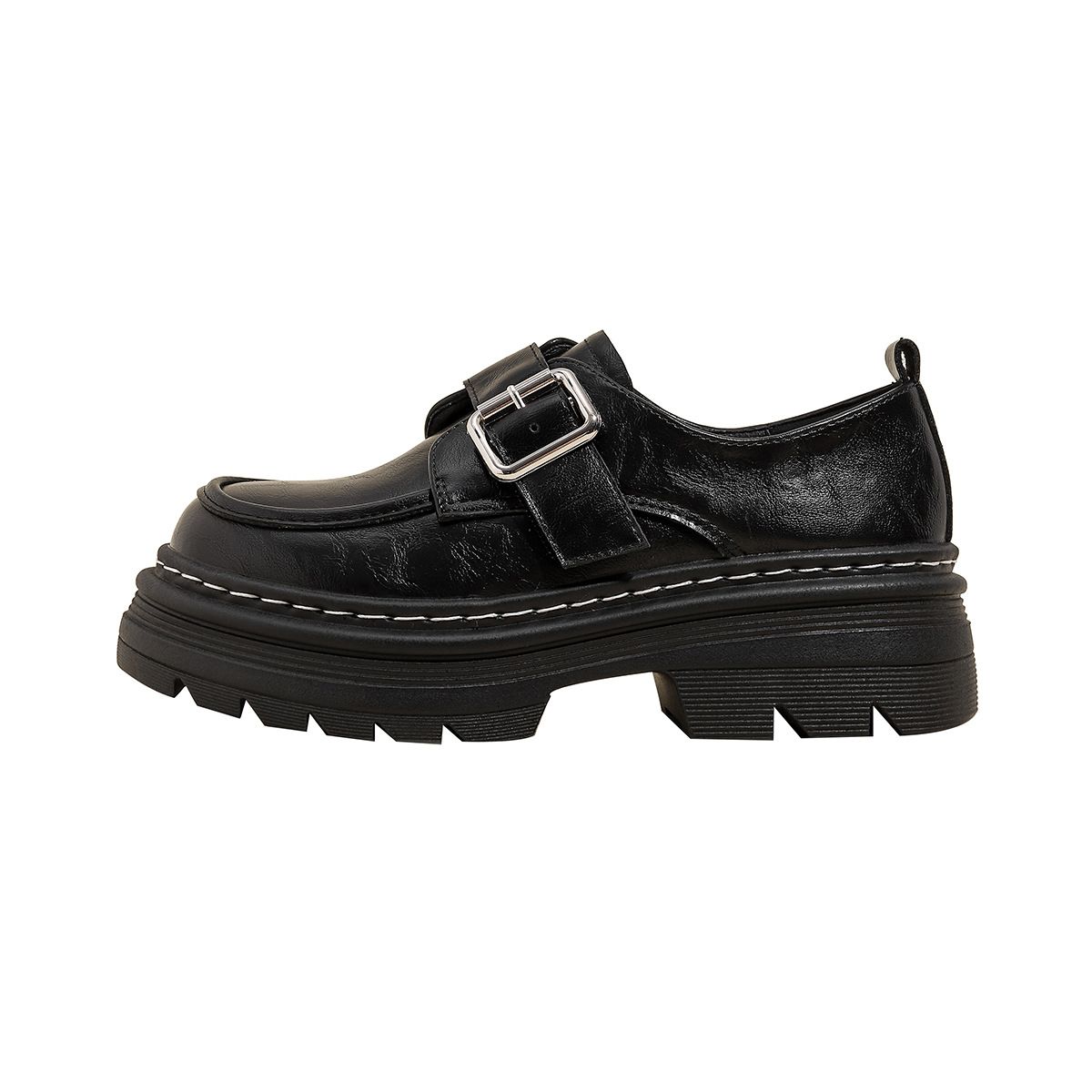 Platform Loafers Women's Autumn And Winter One-word Buckle With Retro Small Leather Shoes College Style Single Shoes_vogvips.com