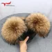 Real Raccoon Fur Slippers For Women Summer Fluffy Indoor House Fuzzy Flat Slides Outdoor Fashion Beach Sandals Flip_vogvips.com