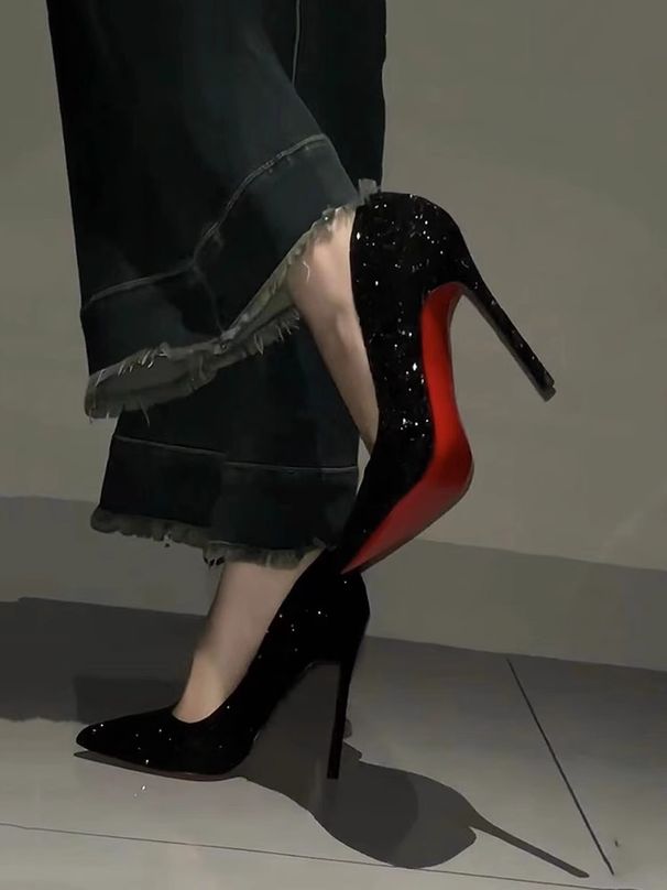 French Pointed Red Sole Ultra-high Women's Cut Men's Slim Heels, Spring 2024 New Style, Elegant And Not Tiring Banquet_vogvips.com