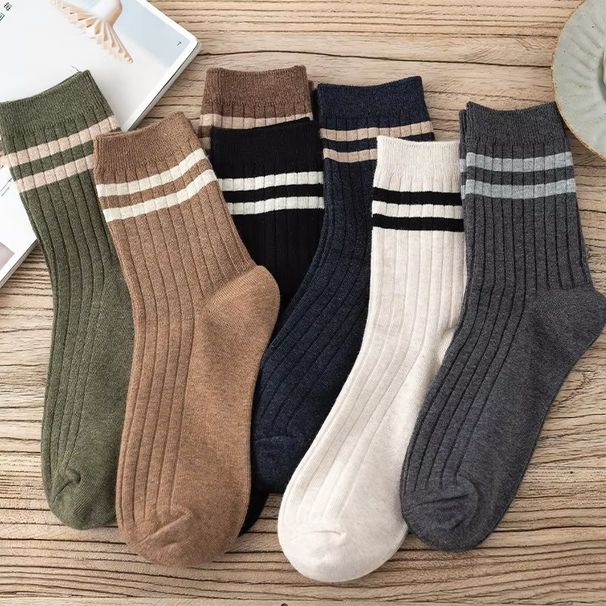 7 Pair Men's Striped Casual Breathable Cotton Socks High Quality Harajuku Retro Style_vogvips.com
