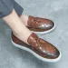 Mens Black Embossed Shock Absorbing Leather Loafers With Tassels Slip On Casual Shoes_vogvips.com