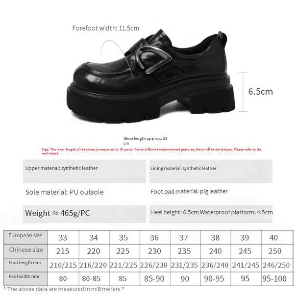 Cameido Women's Black PU Round-Toe Loafers With 6.5CM Heel & PU Sole_vogvips.com