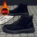 Men's Casual Work Boots - Round Toe Canvas High-Top Lace-Up Shoes With Rubber Sole For Autumn & Winter (Black/Brown, Single & Lined Options)_vogvips.com