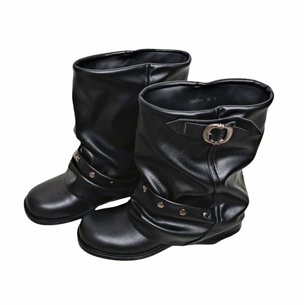 Designer Spicy Girl Women's Boots With Rivets And Distressed Details,Black Western-Style Cowboy Boots Short Strap Boots With Buckle Martin Boots_vogvips.com