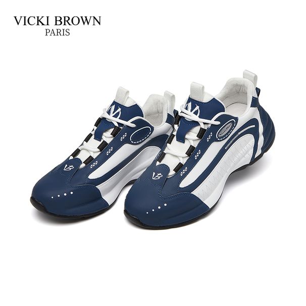Men's Two-Tone Leather Chunky Platform Sneakers, Soft Pigskin Sponge Insole Breathable Mesh Interior Non-Slip Rubber Outsole Daily Casual Footwear_vogvips.com