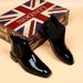 Chelsea Boots Men's Glossy Leather Boots Small Square Head Short Boots High Top Business Leather Shoes Patent Leather Men's Boots_vogvips.com