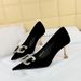 1818-K78 Banquet Light Luxury Elegant Women's High Heels Western Suede Shallow Mouth Pointed Toe Rhinestone Bow Single_vogvips.com