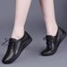 Lace Up Flat Sole Women's Handmade 2025 Autumn Edition Round Toe Soft Leather Casual Black Sports Shoes_vogvips.com