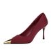 Skinny High Heels Thin Heel Light Mouth Satin Metal Pointed Super High Heel Single Shoes Women's Shoes_vogvips.com