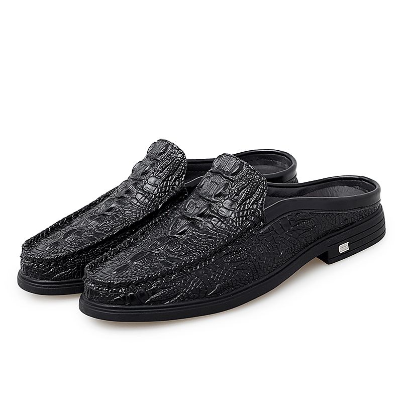 2024 Black Half For Leather Mules Casual Men Fashion Social Big Size Mocassin Elegantes Walking Shoes_vogvips.com