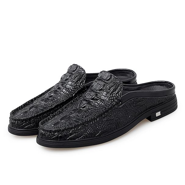 2024 Black Half For Leather Mules Casual Men Fashion Social Big Size Mocassin Elegantes Walking Shoes_vogvips.com