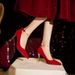 Bride's Red High-heeled Shoes, New Model With Four-leaf Clover Design, Comfortable The Feet, Suitable For Chinese-style_vogvips.com