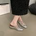 Hidden Wedge Silver Bowknot Closed Toe Mules For Women Fashionable Outdoor 2025 New Summer Mary Jane Sandals_vogvips.com