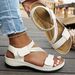 Women's Simple Solid Color Wedge Casual Open-toed Retro-soled Sandals, Comfortable Thick-heeled Beach Sandals_vogvips.com