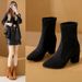 Large Size 2025 Autumn And Winter New European And American Style Martin Boots For Women, Stretchy Fabric With Fleece And A Mid Heel For Women_vogvips.com