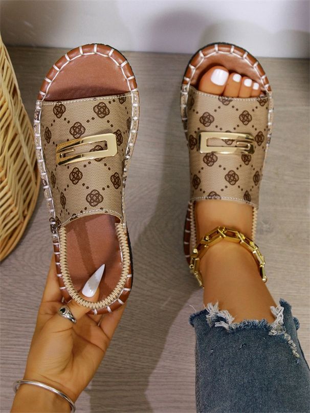 Women's Large Size Flat Sandals Elastic Band Fabric Cross-Over Design with Metal Decorations for Beach Casual Wear_vogvips.com