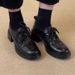 Women's Retro Soft Leather round Toe Loafers Lace-Up Chunky Heel Single Shoes for New Autumn_vogvips.com