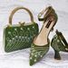 Women's High-Heel Sandals And Handbag Set Gold European And American Style Women's Pointed High Heels, Catwalk Shoes, Square Handbag, Full Diamond 3D_vogvips.com