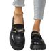 Large Size Thick Soled Black Small Leather Shoes Women's New Slip-on Work Shoes Metal Buckle Loafers_vogvips.com