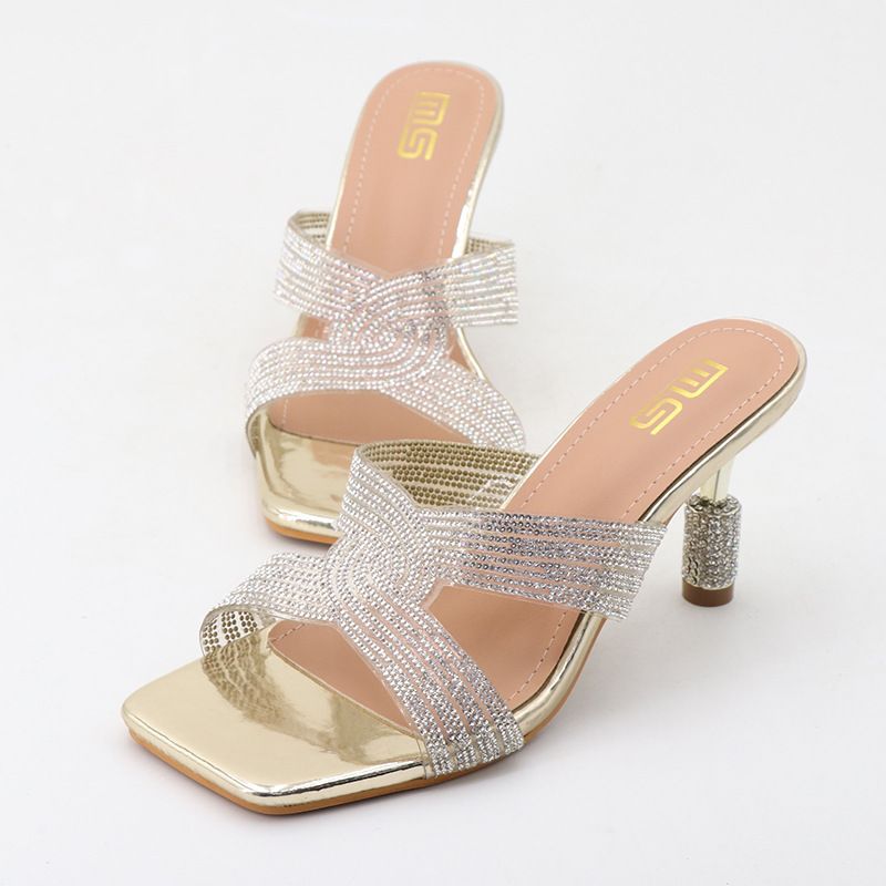 Women's Shoes New Rhinestone Summer Versatile Outerwear Stiletto High Sandals, Transparent Strap Black Plus Size Women's Shoes_vogvips.com