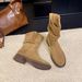 Genuine Leather Wrinkled Slouch 2025 Autumn Winter New Style Round Toe Slimming Chunky Heel Fashion Short Boots_vogvips.com