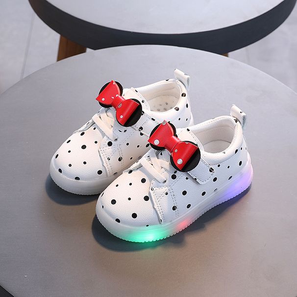2026 Spring And Autumn Children's Light-Up Sneakers For Girls, Bowknot Polka Dot Casual Baby Glowing Shoes, Trendy_vogvips.com