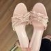 Chuyuji French Ballet Style Bowknot Slip-On Sandals For Women Thin Heels, Lace Trim, Open-Toe High Heels To Match With_vogvips.com
