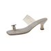 Summernew Arrival Silver Rhinestone Round Buckle Clip Toe Transparent Thick Heel Sandals Women's Outwear Square Toe High Heel Sandals_vogvips.com