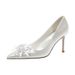 Women's Elegant High Heels White Satin Crystal Flowers Wedding Shoes New Fashion Brides_vogvips.com
