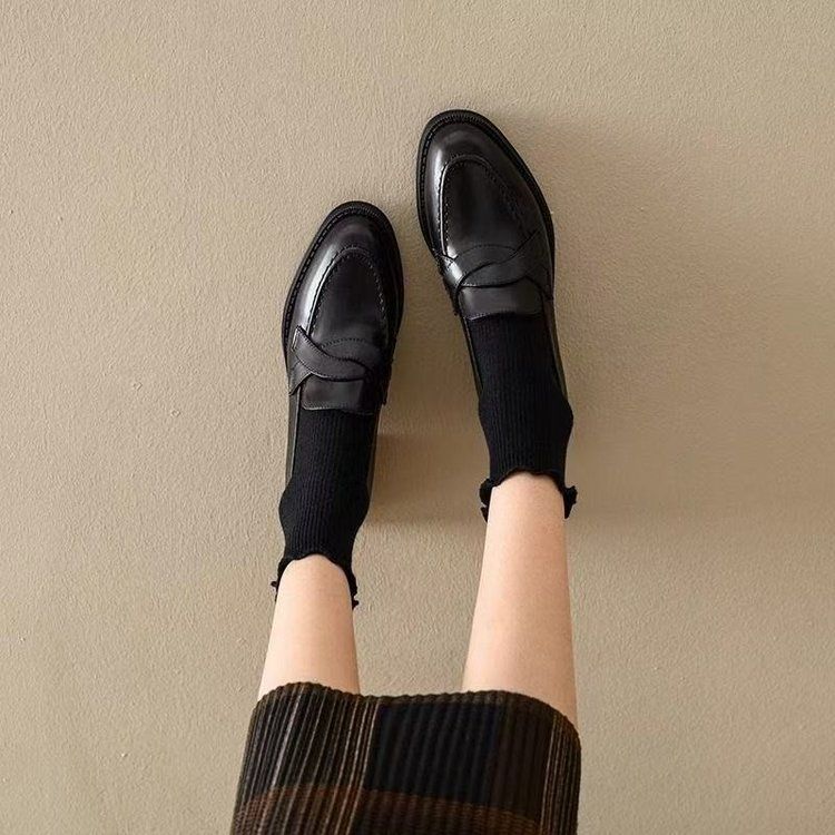 Soft Vintage Slip-on Loafers For Women, British Style, Soft-soled Versatile Small Shoes, Genuine Leather Round-toe_vogvips.com