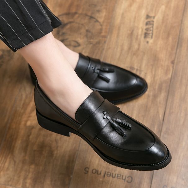  Toe Low-Cut Hairstylist British Shoes Style Leather Brogue Men's Slip-On Shoes Trendy Tassel Pointed_vogvips.com