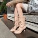 Spring/Summer Openwork Peep Toe Mid Calf Boots Women's Retro Unique Stiletto Heels Bow Tie High Heeled Sandals_vogvips.com