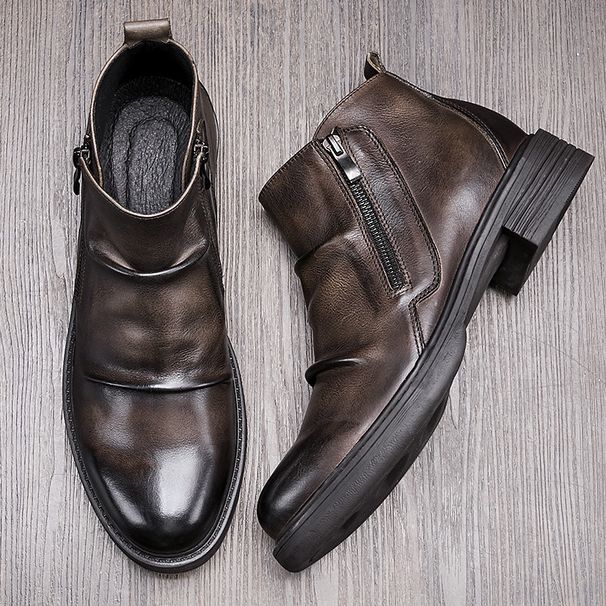 European Warm Series Fleece-Lined Trendy Face British Style Short High-Top Genuine Leather Martin Men's Motorcycle Boots_vogvips.com