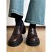 7cm~ Silent Soft Thick Sole Loafers Chunky High Heel Single For Petite Women, Height Increasing Small Leather Shoes_vogvips.com