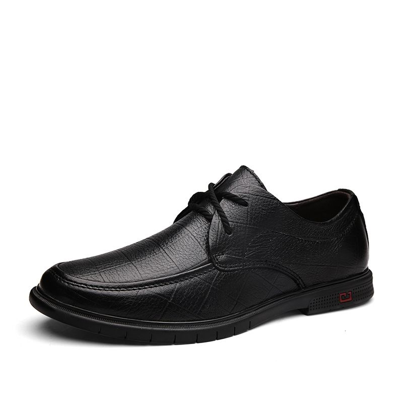 Round Head First Layer Men's Leather Splicing Leather Shoes Lace-up Low State Men's Formal Single Shoes_vogvips.com