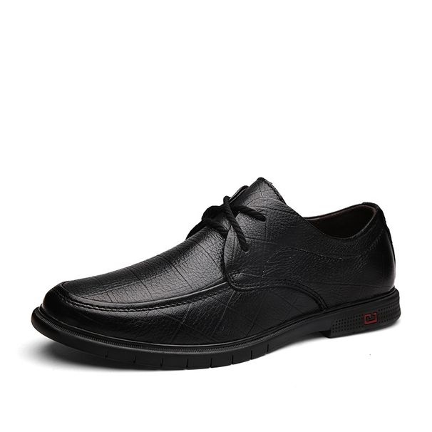 Round Head First Layer Men's Leather Splicing Leather Shoes Lace-up Low State Men's Formal Single Shoes_vogvips.com
