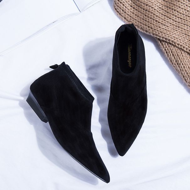 Women's Pointed Toe Flat Ankle Boots With Back Zipper - Soft Suede Casual Shoes For Autumn Winter (Black/Brown, Single-Lined/Fleece-Lined)_vogvips.com