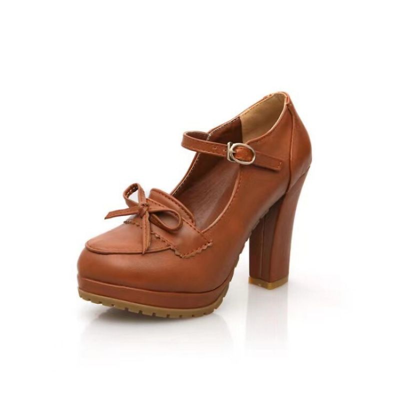 New Summer High-Heeled Women's For Cross-Border E-commerce, College Retro Bowknot Thick-Soled Chunky Heel Strap-On Large_vogvips.com
