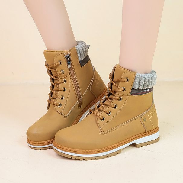 Vintage Style Women's Ankle Boots With Zipper - PU Leather Work Boots For Women - Comfortable Round Toe Casual Shoes (Sizes 36-42, Black/Yellow)_vogvips.com