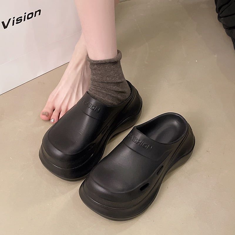 Women's Super High Heel Platform Slippers 8.0 Closed Toe Summer Wear Non-Slip Height Increasing New High-End Beach Clogs_vogvips.com