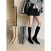 Women's Pointed Toe High Heel Knee High Boots Stretchy Slouchy Boots With Hidden Platform Suede Tall Boots Apricot Color, Suede, Elastic, Slim Fit_vogvips.com