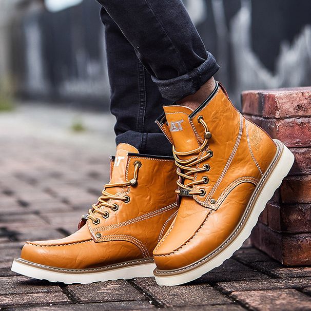 European Warm Series Unisex Carter Shoes Martin Men British Style High Top Ankle Leather Autumn Winter Yellow Work Boots_vogvips.com