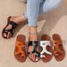 plus Size Women's Slip-On Toe Beach Sandals Brown Suede PU European American Style Hollow Out Summer Slides_vogvips.com