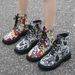 2024 New Autumn Winter Martin European American Large Size Graffiti Women's Printed Cartoon Lace-up Pattern Leather_vogvips.com