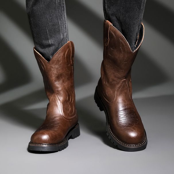 26ss High Tube Amekaji Work Men's Style Western Cowboy Trendy Motorcycle Riding Boots_vogvips.com
