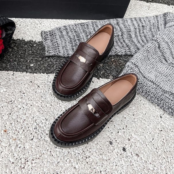 New slip-on small leather shoes niche retro chunky single shoes_vogvips.com