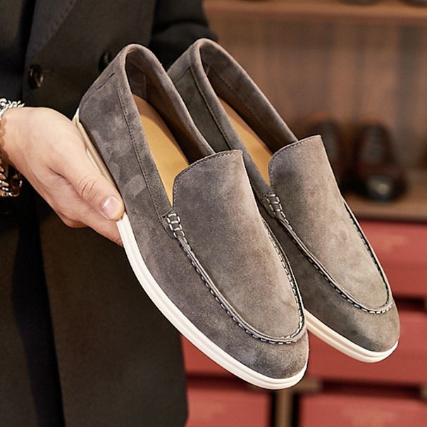 Euro Step British Style Flat Handmade Casual Shoes Men's Slip-On Genuine Leather Loafers_vogvips.com