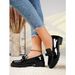 New Patent Leather Shiny Surface Tassel Mid Heel Loafers In Plus Size Fashionable Casual Single Shoes_vogvips.com